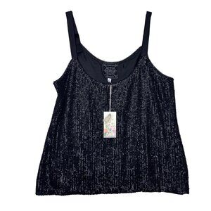 New Johnny Was Amy Easy cami Black Sequin Silk Lining Tank Top Women's Size M